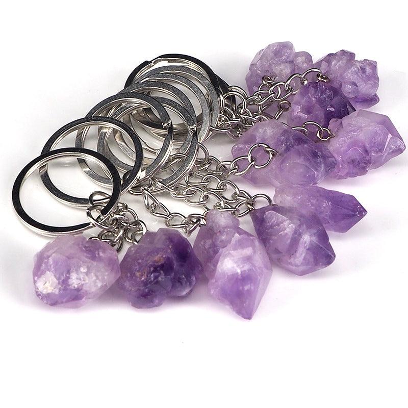 gemstone keychain, amethyst key chain, amethyst charm, gemstone charm, gemstone car charm, crystal car charm, 