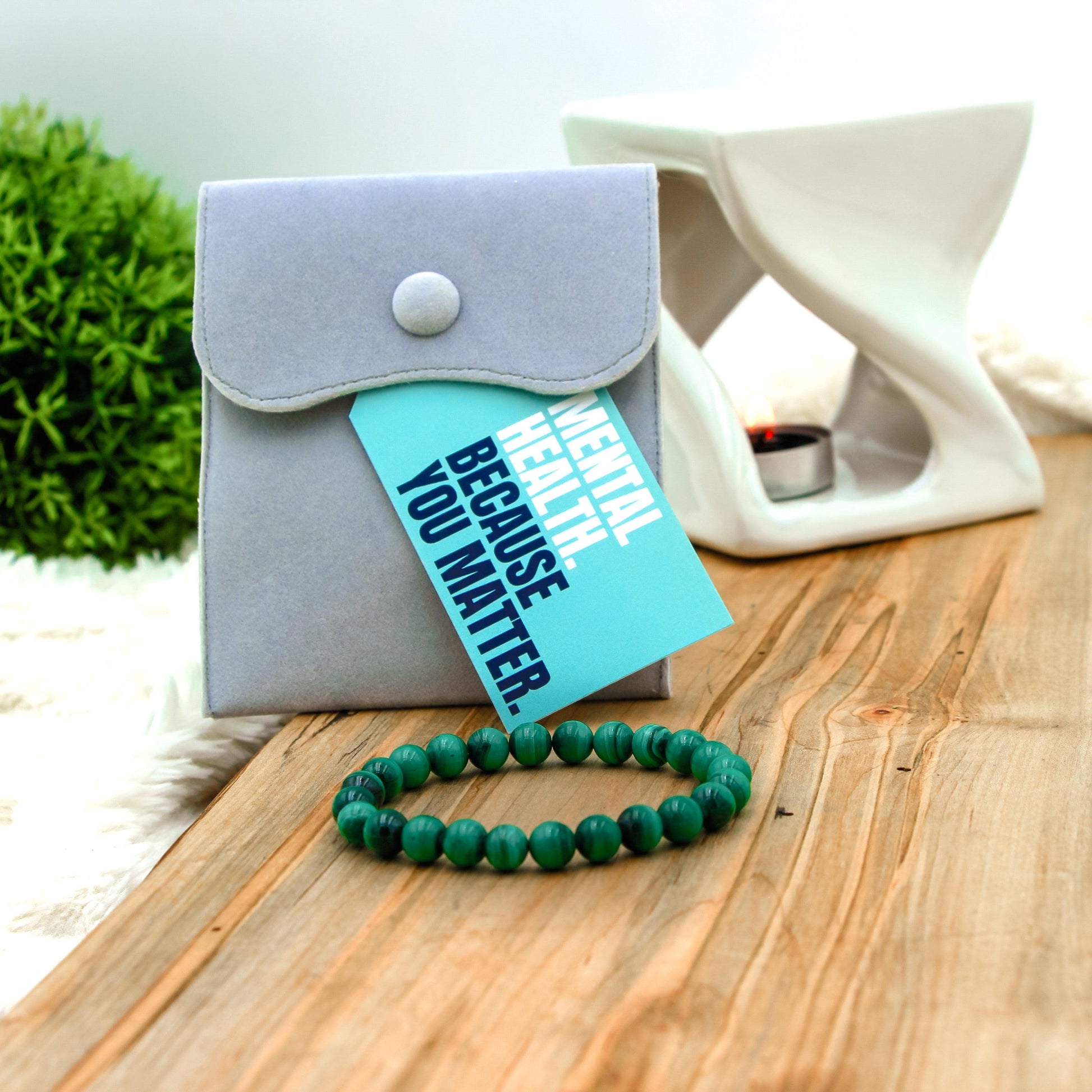 Wellbeing Malachite Gemstone  Bracelet for anxiety relief, emotional healing, mental health support and spiritual gifts.