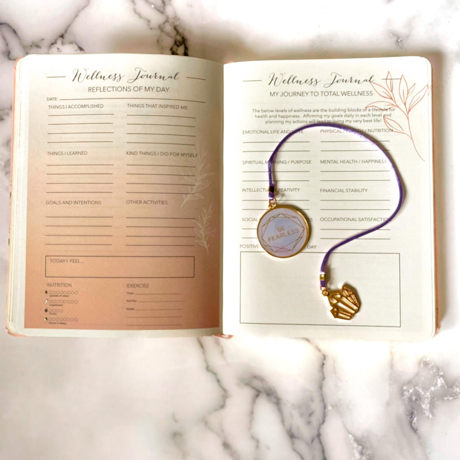 Wellness Journal and Be Fearless Bookmark Set for self-reflection and tracking wellness goals.