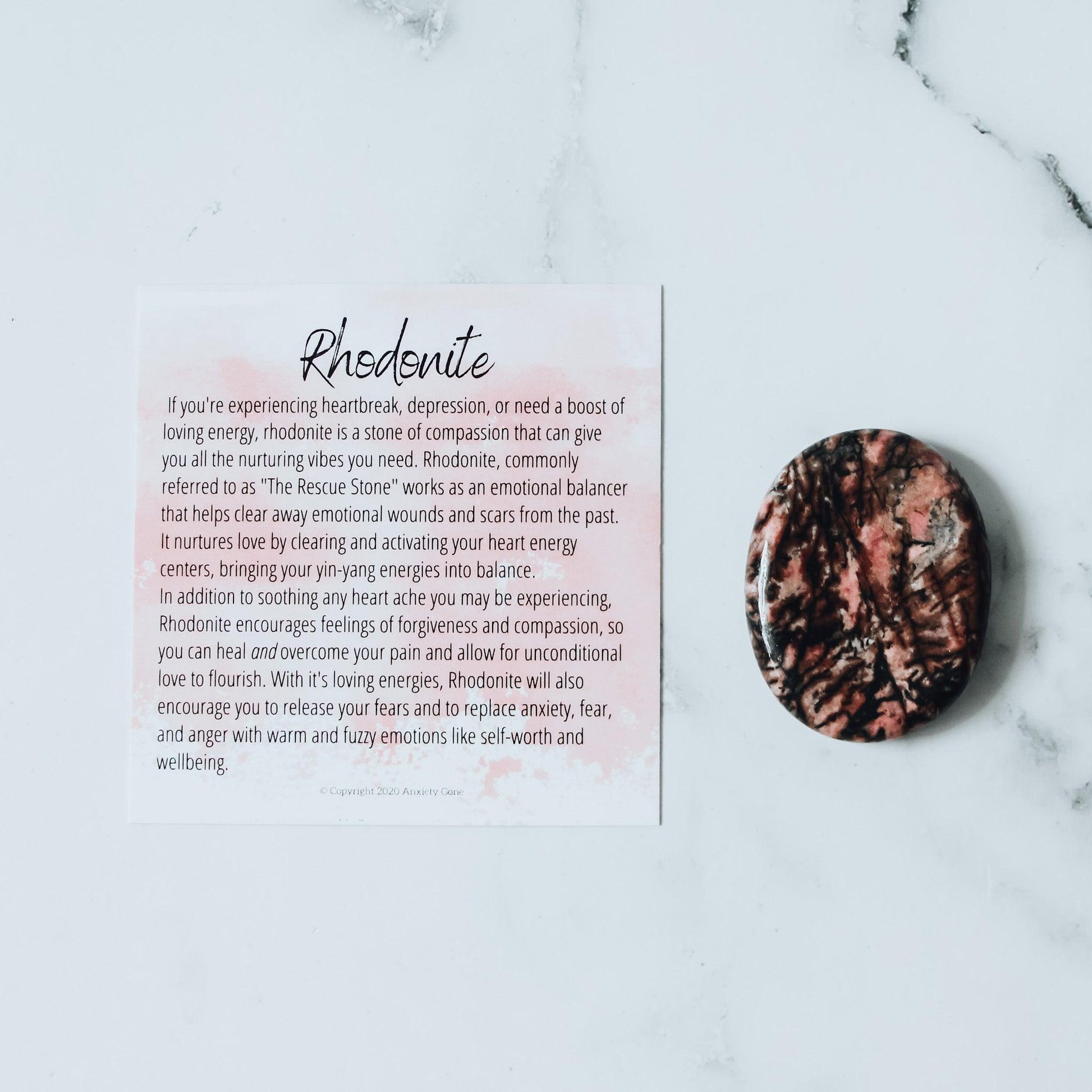 Rhodonite Worry Stone for anxiety, emotional healing, and compassion