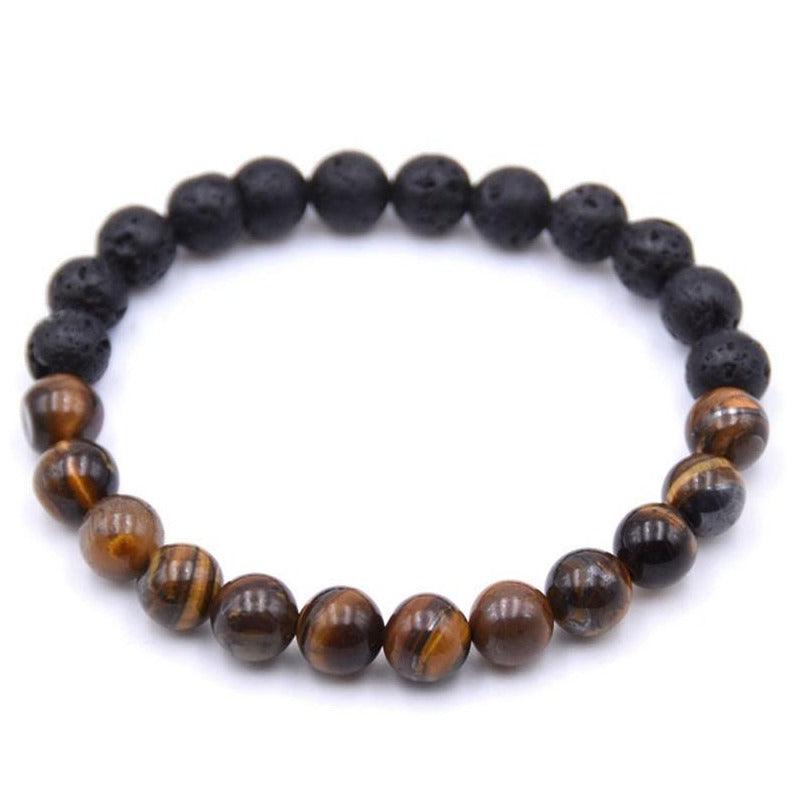 Eye Of The Tiger Crystal Beaded Bracelet with Tiger&#39;s Eye and lava beads for mental health and strength.