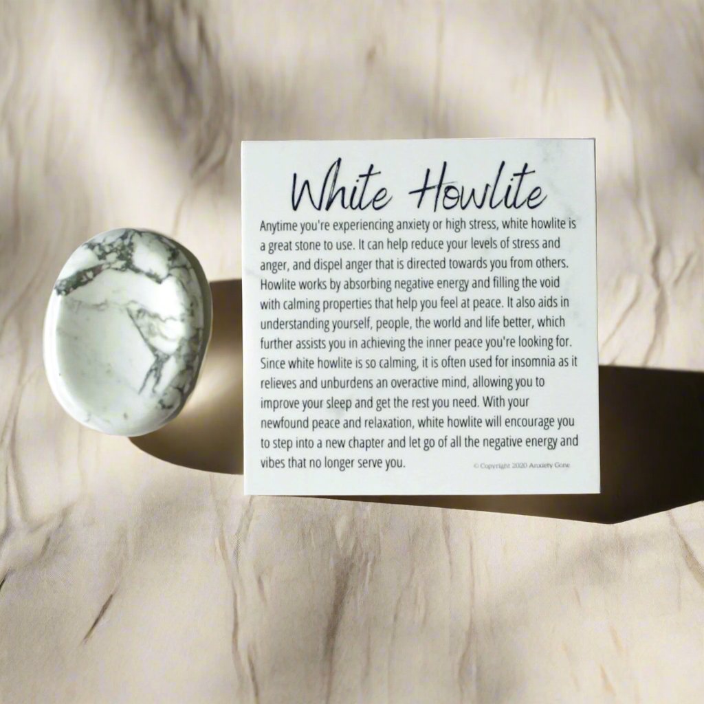 White Howlite Worry Stone for anxiety, stress relief, and calming energy.