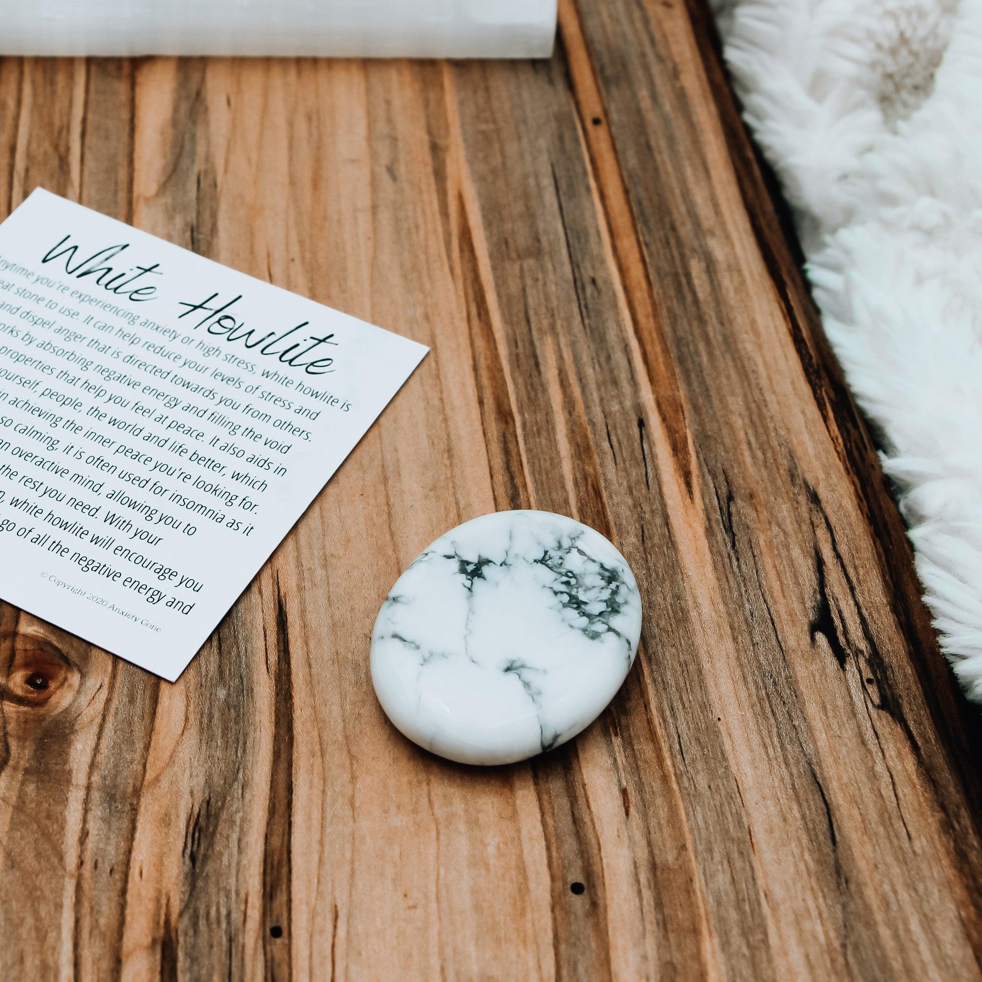 White Howlite Worry Stone for anxiety, stress relief, and calming energy.