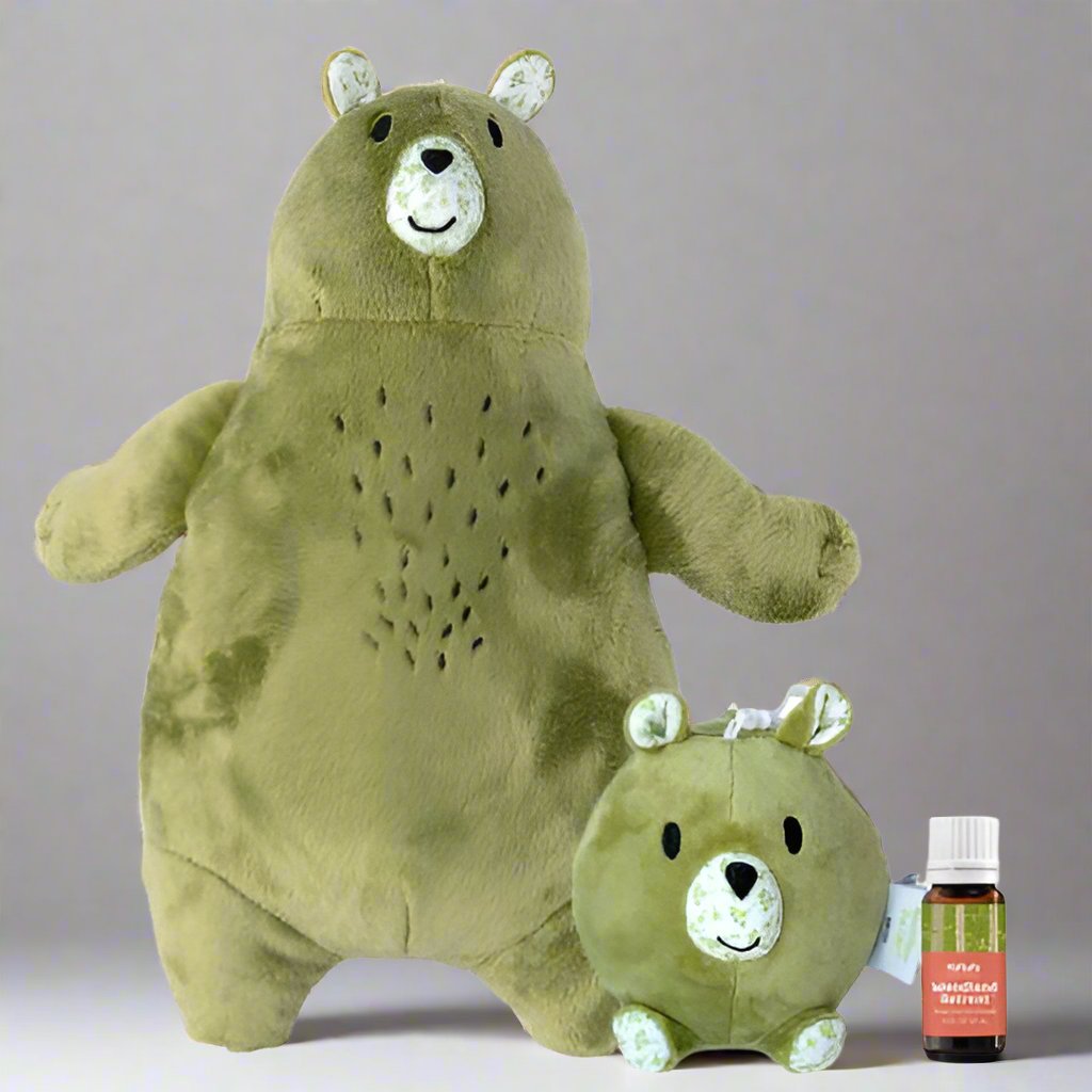 Aroma Plush Birch Bear with KidSafe essential oils, Safety Scent Cartridge, plush toy for calming kids, aromatherapy gifts, and essential oil diffuser toys.