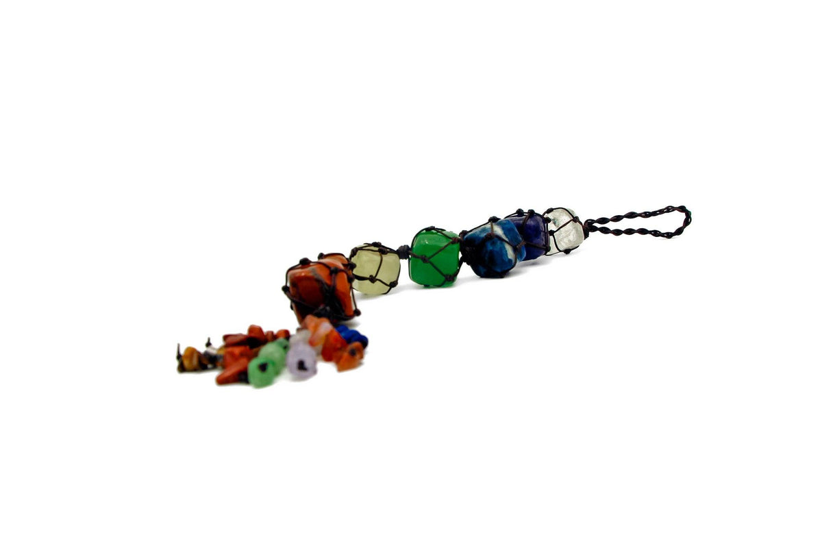 7 Chakra Gemstone Hanging Charm with gemstones for anxiety, chakra alignment, perfect for self-care gifts and mental health support. 